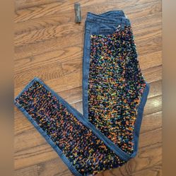 VENUS Blue Skinny Jeans w rainbow sequin Embellishments Size 8 