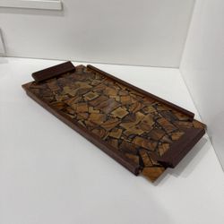 Vintage Hayadith Mid Century Olive Wood Marquetry Serving Tray Israel