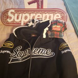 Supreme Plaid Camp Cap,  Barn Coat, Vanson Spiderweb Hoodie,  Megaphone, Celtic Skate Deck