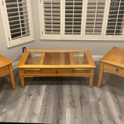 Coffee Table With Glass And 2 End Tables To Match