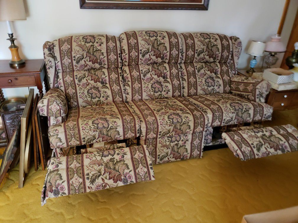 Couch with two recliners on either end