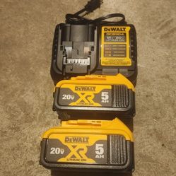 Dewalt 20v Batteries 5.0 XR And Charger Brand New 