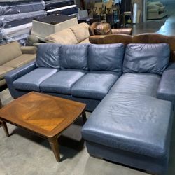 Leather Blue Sofa L