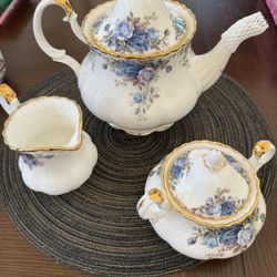 Rare Vintage Royal Albert Bone China New Teapot Sugar And Creamer Set