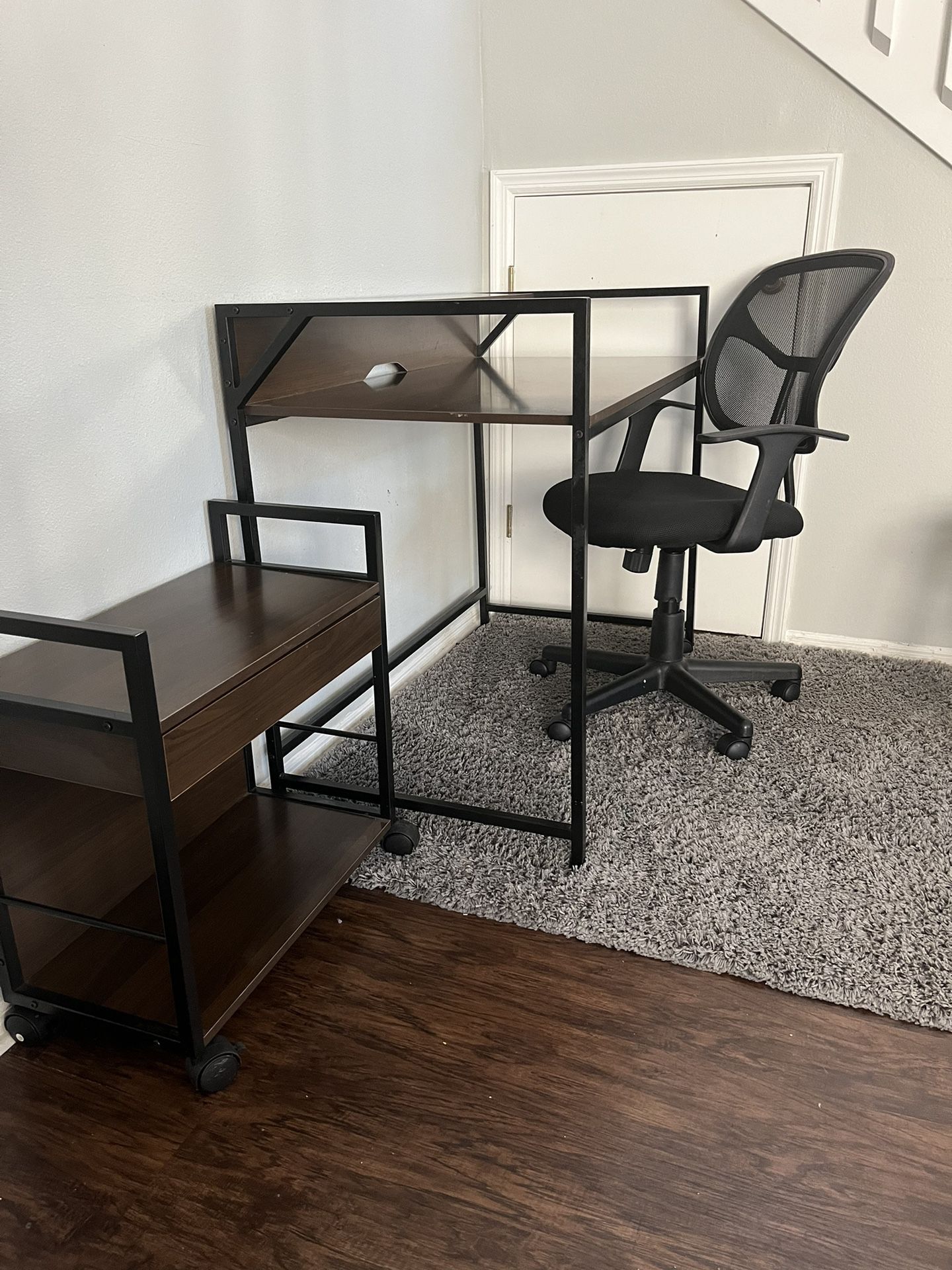 *Must Go!* Contemporary Office Desk With Rolling Cart + Chair