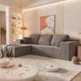 Modern Minimalist 108 in. Square Arm 2-Piece Polyester Modular Sectional Sofa in Grey, Corduroy