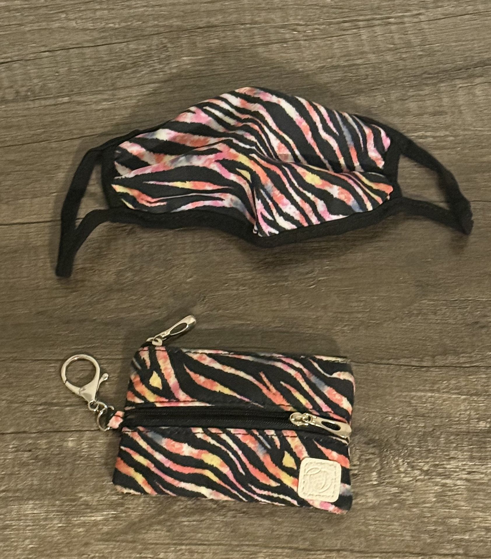 Vibrant Zebra Print Accessory Pouch & Matching Face Mask Set