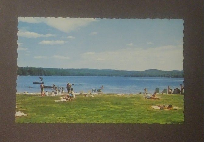Northwood Lake New Hampshire N.H. Public Beach Scene 1950's 1960's Dexter Press Vintage Collectible Postcard Post Card PC