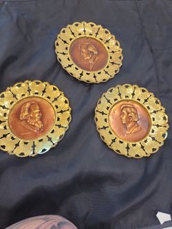 Vintage Famous Composers Brass Copper Collectible Wall Plaque