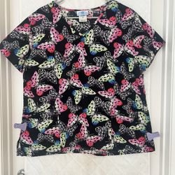 Multicolor Butterfly Scrub Top