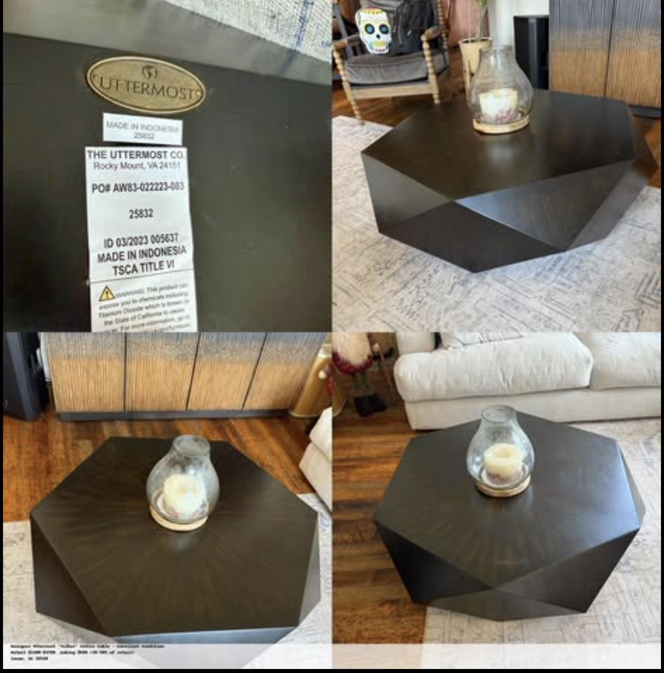 Designer Uttermost “Volker” Geometric Coffee Table – Excellent Condition – Inman SC (29349)
