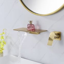 Waterfall Wall Mount Matte Black Single Handle Bathroom Sink Faucet Solid Brass B49G