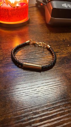 Black Braided Leather Bracelet with Gold Bullet Charm