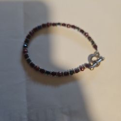 Handmade 8" Red Pearl Azurite Glass Bracelet
