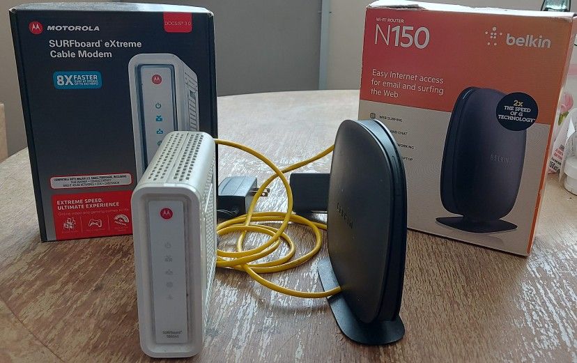 Modem And Router Powet Supply, Ethernet Yellow Cable And Manuals Included