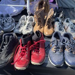 15 Pairs Of Shoes From 7-9 Men Size 5 Jordans  5 Nike 1 Puma 1 Adidas 1 Boots 1 Work Boots And 1 Dress Shoes Just Need Cleaning No Rips Or Holds 