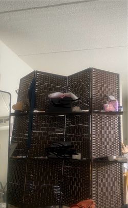 Dark Brown Woven Room Divider + Shelves