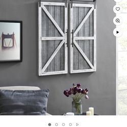 Wall decoration White and Silver Carriage Barn Door Wall Plaque 2-Piece Set, Farmhouse, Framed, 14 x 2 x 34 inch