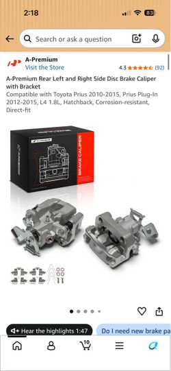 A-Premium Rear Left and Right Side Disc Brake Caliper with Bracket Compatible with Toyota Prius 2010-2015, Prius Plug-In 2012-2015, L4 1.8L, Hatchback