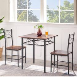 Retro Small Kitchen Dining Room Table Set and Chairs, Square Bistro Sets with 2 Chairs, 3-Piece Pub Dining Furniture, Wood Top for Breakfast Dinner Co