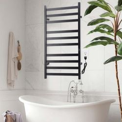 NIB Towel Warmer Heated Towel Rack-Bar - Nopwer Bathroom Wall Mounted Electric Towel Drying Matte Black 10 Bar Plug-in
