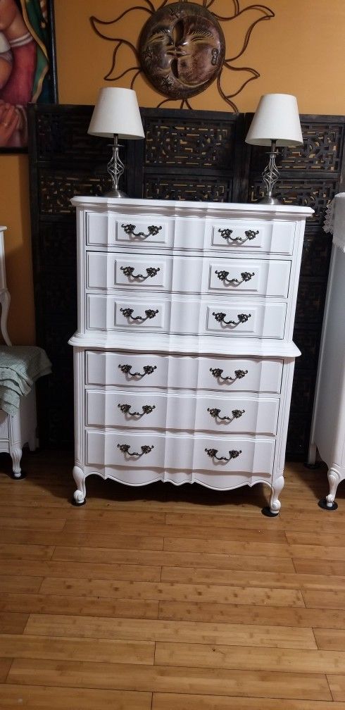 French Provincial Highboy Chest Dresser Solid Wood Measurements On Picture PICK UP ONLY