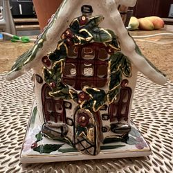 Vintage Christmas 2002 Blue Sky Clayworks  Holly Berry Candle House 