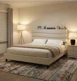 EnHomee Queen Bed Frame with Adjustable Height Upholstered Headboard