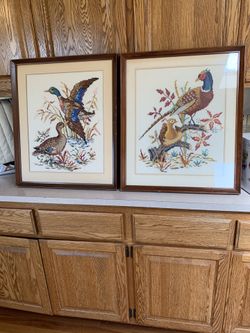 Vintage Handstamp Cross Stitch Pheasants and Ducks
