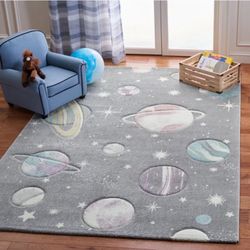 Space Themed Area Rug, Nursery Rug 5’3”x 7’6”
