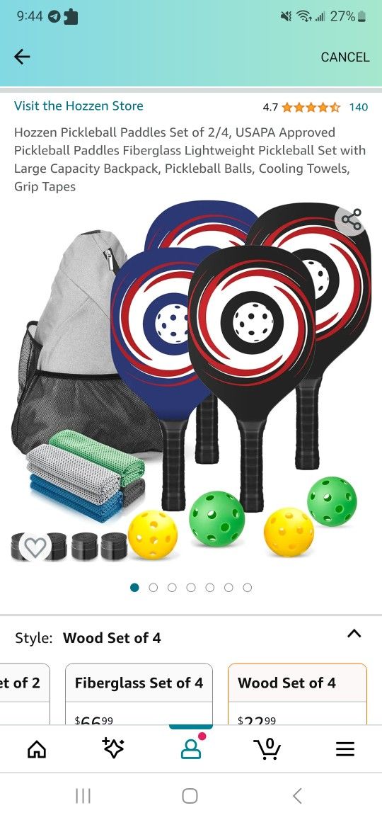 New Pickleball Paddles Set of 2/4, USAPA Approved  Backpack, Pickleball Balls, Cooling Towels, Grip Tapes