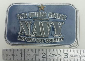 Chrome and blue enamel beltbuckle. Brand new. 3.5x2.5 inches.