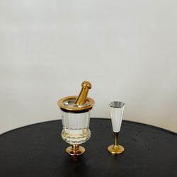 Vintage Mini Champagne Bottle in Ice Bucket w/Wine Flute Glass Swarovski Crystal