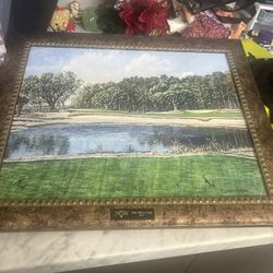 Beautiful Golf Wall Hanging Picture Signed Gordon Wheeler Rice Cup