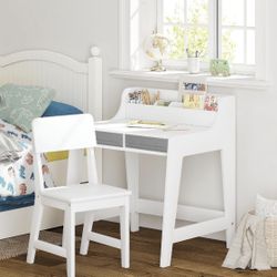 Open box UTEX Kids Desk and Chair Set, Study Desk for Kids with Storage Bins, Wooden Children Study Table, Student Writing Desk for Bedroom & Study Ro