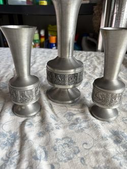 Set Of 3 Stainless Steel - Roger’s Insilco Engraved Old Sailing Ships