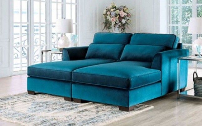 Brand New Teal Super Plush Double Chaise Sofa