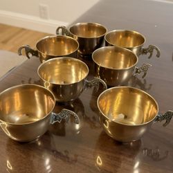 Vintage Brass Punch Cups With Koi Handles 7