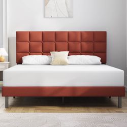 Full Bed Frame Upholstered Platform | With Headboard And Strong Wooden Slats