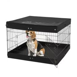Dog Playpen, 4 Pcs 24 x 36 in Panels Foldable Metal Pet Exercise Pen, Dog Fence Indoor and Outdoor Pen with Door, Top Cover, and Bottom Pad, Pet Playp