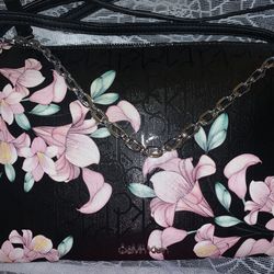 Calvin Klein Black Floral Purse NWT