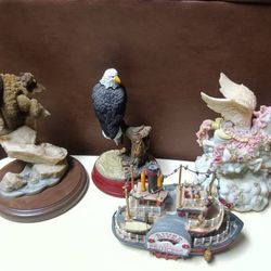 Various Figurines American Eagle Bears Music Box and River Princess