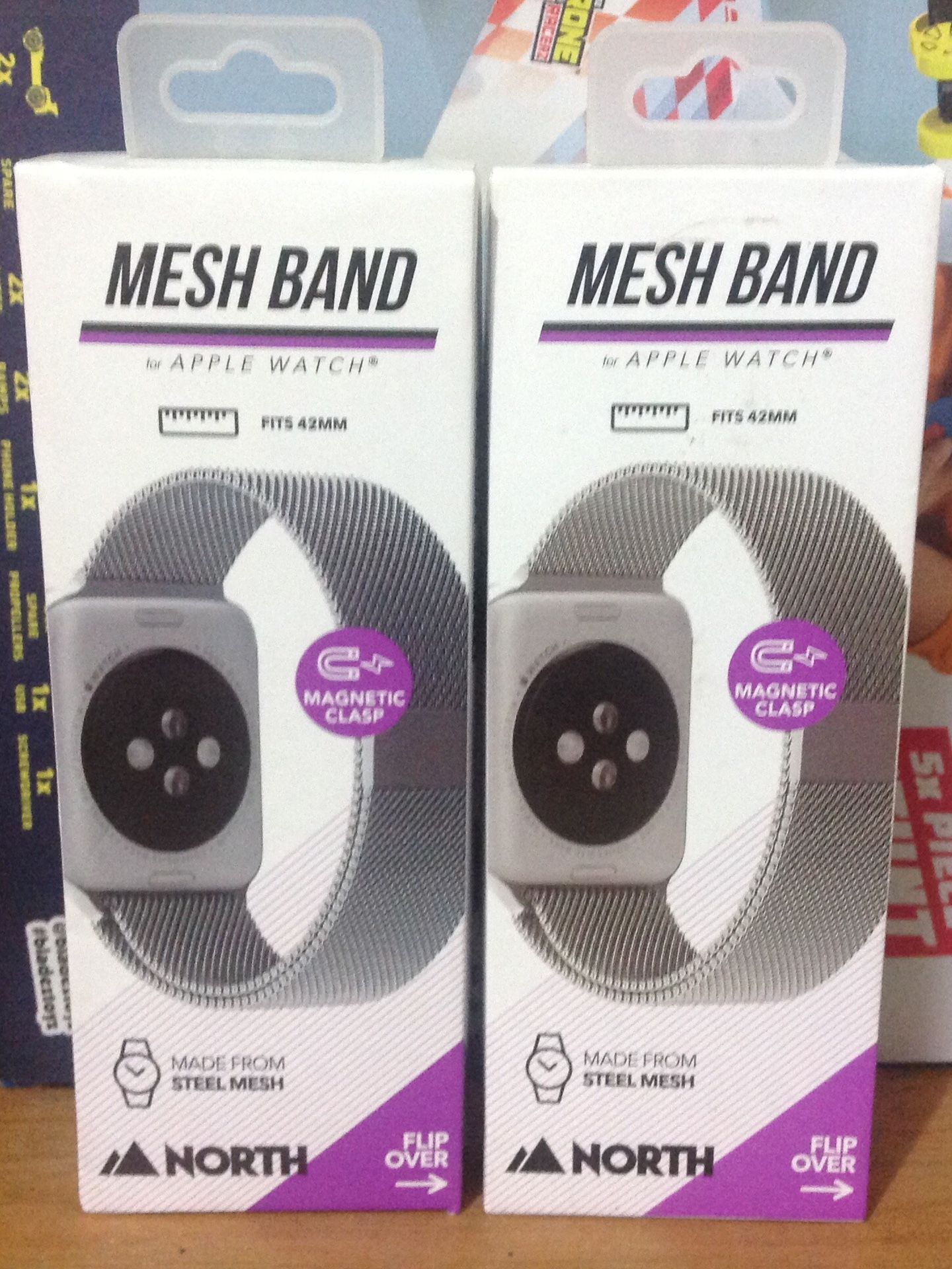 2-Silver Mesh Band for Apple Watch 42MM NIB Stainless Steel w/ Magnetic Clasp