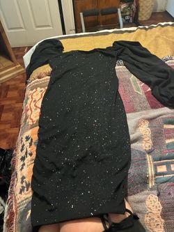 Black Glitter Long Sleeve Mini Dress