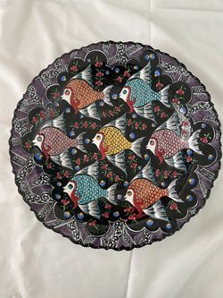 Handmade Pottery  Embossed Ceramic Platter 16”