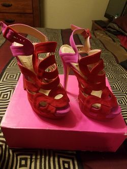 SHOEDAZZLE pink/red high heels shoes 6