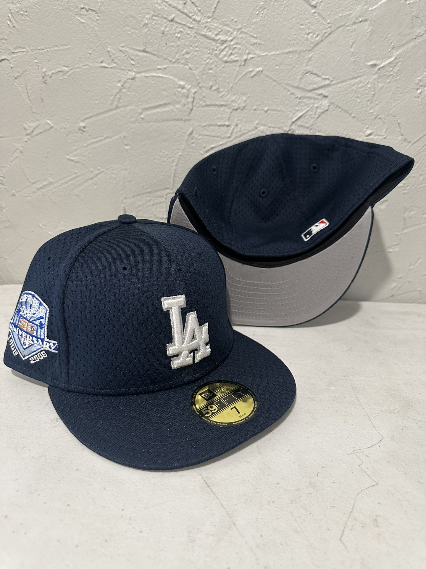 MLB New Era Los Angeles Dodgers Blue Mesh Old School 50th Anniversary Patch 59fifty Fitted Hats Size 7, 7 1/8, And 7 1/4