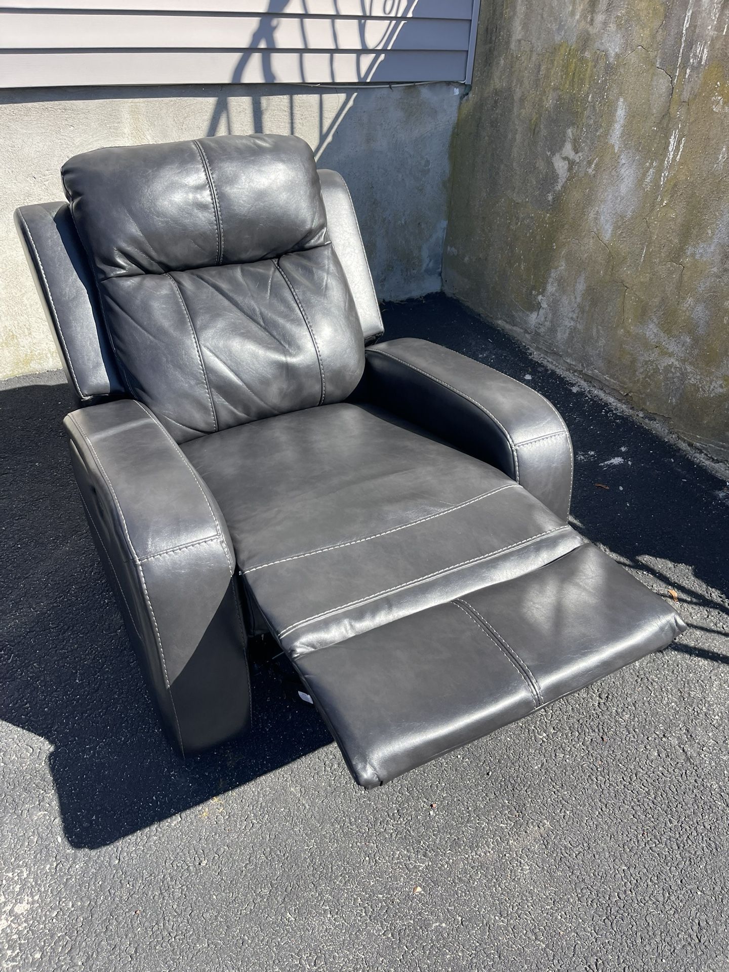 Black Real Leather Manual Recliner Chair