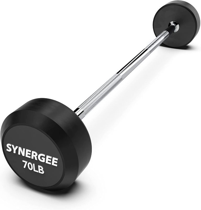 Synergee Fixed Barbell Pre Weighted Straight Steel Bar With Rubber Weights - Fixed Weight -70LBS Retail Price:$173  Lamb & Alexander 