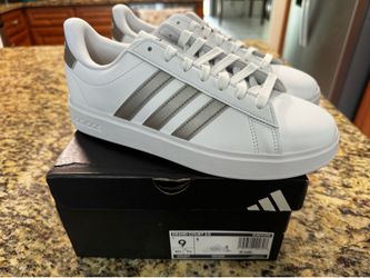 Adidas Women's Grand Court 'White Platinum Metallic' Shoes GW9215 Size 9